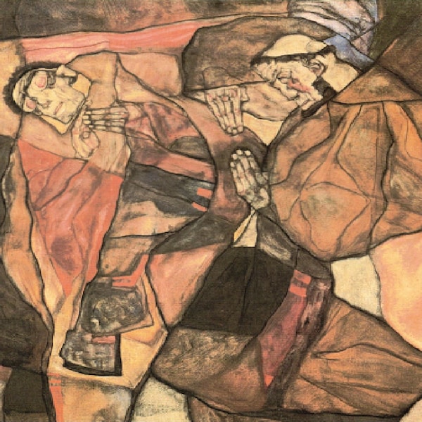 Egon Schiele: “Agony", Extremely Rare Original New Bookplate Print, Painting Circa 1912. Expressionism Art Print; Expressionist; German Art