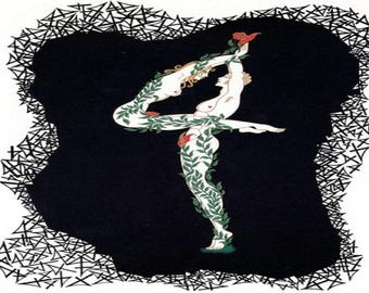 Erté: "La serie numérica “4", Ex libris vintage extremadamente raro, pintura circa 1967. Erté; Arte Erté; Grabado Erté; Art Nouveau