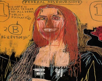 Jean-Michele B.: “Mona Lisa", Extremely Rare Original Bookplate Print, Painting Circa 1983. Basquiat Art; Basquiat Print