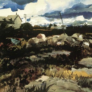 Andrew Wyeth: &quot;Lobster Traps&quot;, Extremely Rare Vintage Bookplate Print, Painting Circa 1939. Wyeth Art; Wyeth Print; Wyeth Art Print