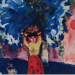 Original Vintage Bookplate Print Painting Circa 1924. Marc Chagall Double Portrait