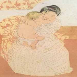 Mary Cassatt: &quot;Maternal Caress&quot;, Extremely Rare Original Bookplate Print, Painting Circa 1891. Mary Cassatt Print; Mary Cassatt Art