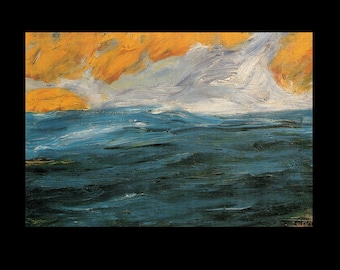 Emil Nolde: “Autumn Sea I", Extremely Rare Vintage Bookplate Print, Painting Circa 1910. Matboard Mounted. Expressionism Art Print