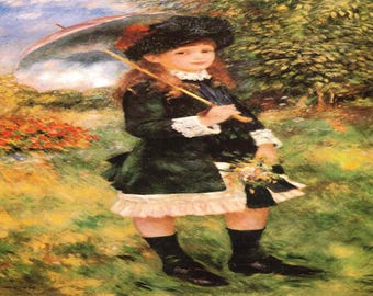 Pierre-Auguste Renoir: “Young Girl With Parasol", Extremely Rare Vintage Bookplate Print, Painting Circa 1883. Renoir; Renoir Art Print