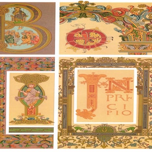 Medieval: Frames And Ornaments From Manuscripts&quot;, Extremely Rare Original Bookplate Print. Medieval Art; Medieval Art Print