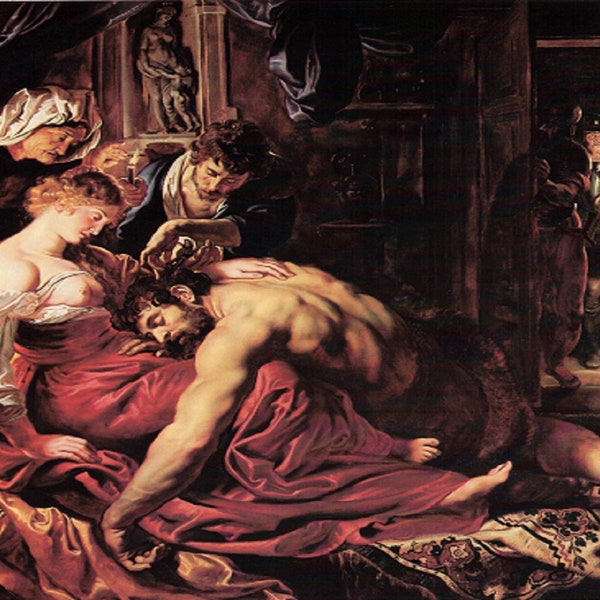 Peter Paul Rubens: "Samson And Delilah", Extremely Rare Original Bookplate Print, Painting Circa 1609. Rubens Art; Religious Art; Old World