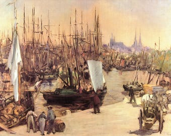 Edouard Manet: "The Harbour At Bordeaux", Extremely Rare Vintage Bookplate Print, Painting Circa 1871; Impressionism Art; Nautical Art Print