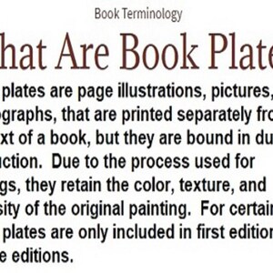 Op de afbeelding: Tekst op een witte achtergrond: "Boek Terminologie" en "Wat zijn boekplaten?" De tekst legt uit dat boekplaten illustraties of foto's zijn die apart van de tekst worden gedrukt, maar tijdens de productie worden gebonden.