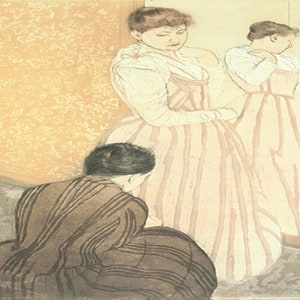Mary Cassatt: &quot;The Fitting&quot;, Extremely Rare Original Bookplate Print, Painting Circa 1891. Mary Cassatt Print; Mary Cassatt Art