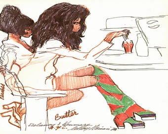 LeRoy Neiman: “American Working Girls”, extremadamente rara impresión vintage de página completa, pintura de alrededor de 1974. Arte de LeRoy Neiman; arte realista