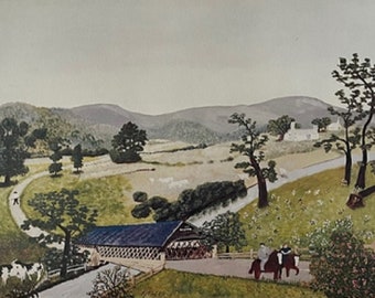 Grandma Moses: “Missouri&quot;, Extremely Rare Original Bookplate Print, Painting Circa 1943. Grandma Moses; Americana Art; Americana Art Print