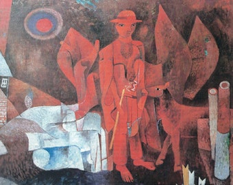 Heinrich Campendonk: “Red Shepherd With Animals", Extremely Rare Original Vintage Bookplate Print, Painting Circa 1928. Symbolism; Realism