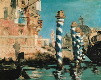 Edouard Manet: “Grand Canal, Venice", Extremely Rare Vintage Bookplate Print, Painting Circa 1874. Edouard Manet; Manet Art Print