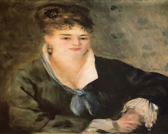Pierre-Auguste Renoir: “Lady In Black", Extremely Rare Vintage Bookplate Print, Painting Circa 1876. Impressionist Art; Renoir Print