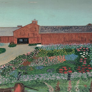 Grandma Moses: “The Backyard At Home&quot;, Extremely Rare Original Bookplate Print, Painting Circa 1940. Grandma Moses; Grandma Moses Art Print