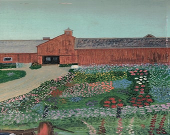Grandma Moses: “The Backyard At Home&quot;, Extremely Rare Original Bookplate Print, Painting Circa 1940. Grandma Moses; Grandma Moses Art Print
