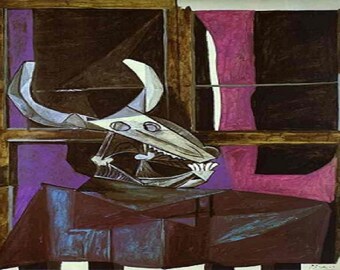 Pablo Picasso: “Still Life With Steer’s Skull", Extremely Rare Vintage Bookplate Print, Painting Circa 1942. Picasso Art; Picasso Art Print