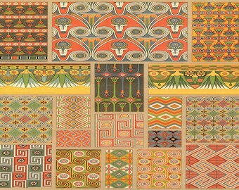 Ancient Egypt: Painted Tomb Ceilings And Friezes", Extremely Rare Original Bookplate Print. Egyptian Art; Egyptian Art Print