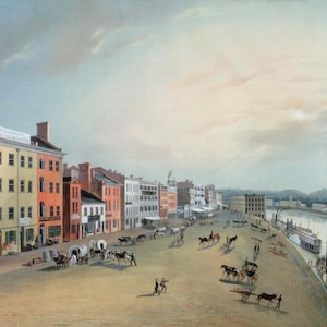 John Caspar Wild: &quot;Public Landing, Cincinatti&quot;, Extremely Rare Bookplate Print, Lithograph Circa 1840; Realism; Realism Art; Realism Art