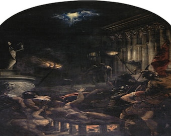 Tiziano: “El martirio de San Lorenzo”, lámina original nueva, extremadamente rara, con ex libris. Pintura circa 1558. Arte barroco; lámina de arte religioso.