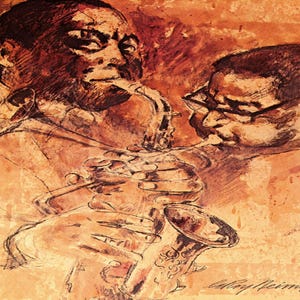 LeRoy Neiman: “Bird And Diz&quot;, Extremely Rare Vintage Full Page Bookplate Print, Painting Circa 1973. LeRoy Neiman Art; LeRoy Neiman Print
