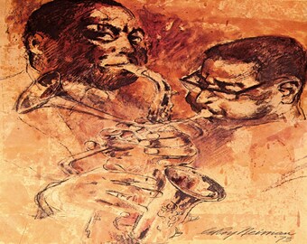 LeRoy Neiman: “Bird And Diz", Extremely Rare Vintage Full Page Bookplate Print, Painting Circa 1973. LeRoy Neiman Art; LeRoy Neiman Print