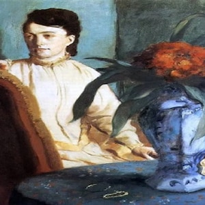 Edgar Degas: “Blue Vase&quot;, Extremely Rare Original Vintage Bookplate Print, Painting Circa 1872. Edgar Degas; Degas Art; Degas Art Print