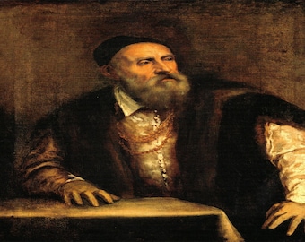 Tiziano: “Autorretrato”, Ex libris original nuevo, extremadamente raro, pintura circa 1546. Tiziano; Retratos; Arte del Viejo Mundo; Viejo Mundo
