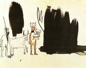 Jean-Michel B.: “Dwellers In The Marshes", Extremely Rare Original Bookplate Print, Painting Circa 1982-83. Modern Art; Basquiat Art