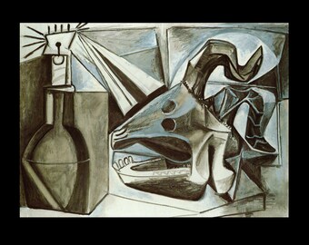 Pablo Picasso: “Goat Skull, Bottle And Candle I", Extremely Rare Original Bookplate Print, Painting Circa 1952. Matboard Mounted. Picasso
