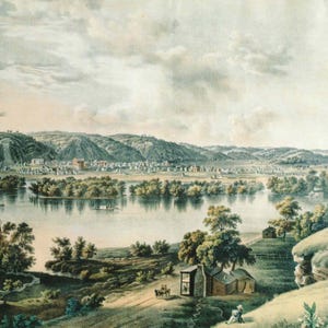 John Caspar Wild: &quot;Dubuque, Iowa&quot;, Extremely Rare Bookplate Print, Painting Circa 1846. Landscapes; Realism Art; Landscape Art Print