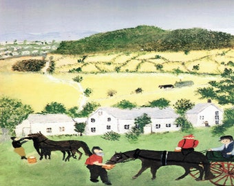 Grandma Moses: “Feeding The Horses&quot;, Extremely Rare Original Bookplate Print, Painting Circa 1947. Grandma Moses; Grandma Moses Art Print