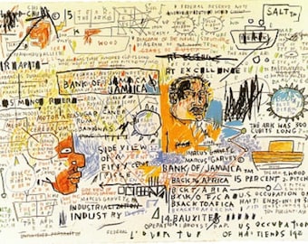 Jean-Michel B.: “50 Cent Piece", Extremely Rare Original Bookplate Print, Painting Circa 1982-83. Modern Art Print; Basquiat Art Print