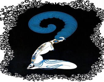 Erté: "La serie numérica “2", Ex libris vintage extremadamente raro, pintura circa 1967. Erté; Arte Erté; Grabado Erté; Art Nouveau