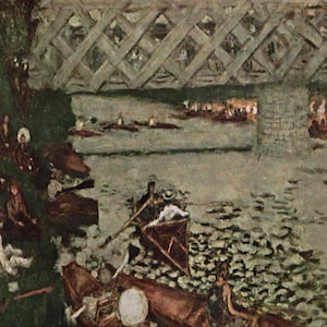 Pierre Bonnard: &quot;The Bridge At Chatou&quot;, Extremely Rare Vintage Bookplate Print, Painting Circa 1896. Pierre Bonnard Art; Impressionism Art