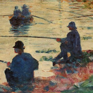 Georges Seurat: “Fishermen&quot;, Extremely Rare Vintage Bookplate Print, Painting Circa 1884. Impressionist; Impressionism; Landscapes