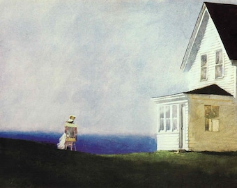 Jamie Wyeth: “Girl On The Island”, extremadamente rara impresión vintage en placa de libro, pintura de alrededor de 1975. Arte Wyeth; Impresión Wyeth; Arte americano