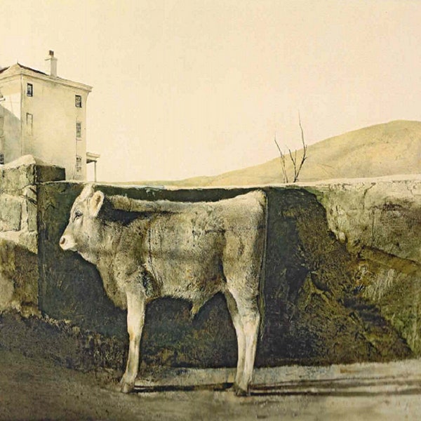 Andrew Wyeth: "Young Bull", Extremely Rare Original Bookplate Print, Painting Circa 1960. Wyeth Art; Wyeth Print; Americana Art Print