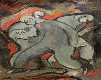 Albert Bloch: “The Three Pierrots", Extremely Rare Vintage Bookplate Print, Painting Circa 1911. Expressionism; Modern Art; Expressionist