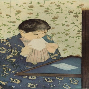 Mary Cassatt: &quot;The Letter&quot;, Extremely Rare Original Bookplate Print, Watercolor Circa 1891. Mary Cassatt Print; Mary Cassatt Art