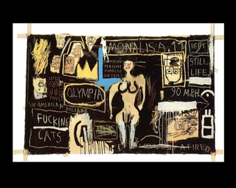 Jean-Michele B.: "Crown Hotel", Extremely Rare Original Bookplate Print, Painting Circa 1982.  Matboard Mounted. Basquiat Art