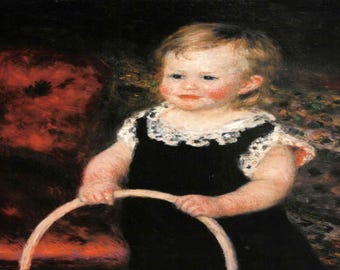 Pierre-Auguste Renoir: "Child With A Hoop", Extremely Rare Original Bookplate Print, Painting Circa 1875. Renoir Art; Impressionism Art