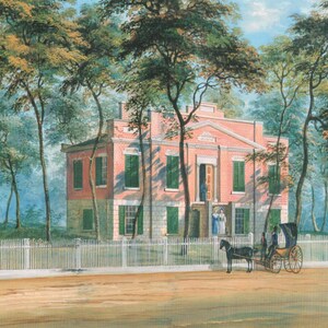 John Caspar Wild: &quot;Residence Of Mrs. Ann Biddle&quot;, Extremely Rare Bookplate Print, Painting Circa 1840; Realism Art Print; Landscapes