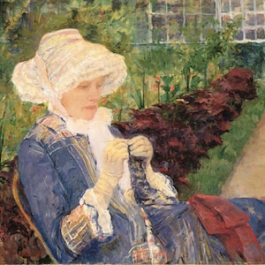 Mary Cassatt: “Lydia Crocheting In The Garden&quot;, Extremely Rare Vintage Bookplate Print, Painting Circa 1880. Cassatt Print; Mary Cassatt Art