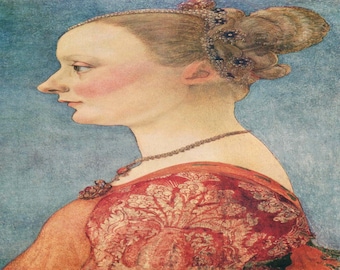 Pollaiuolo: "Portrait Of A Young Lady", Extremely Rare Vintage Bookplate Print; Old World Art; Portraits; Portrait Art; Portrait Art