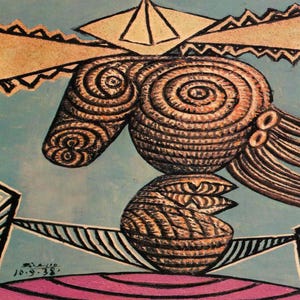 Pablo Picasso: &quot;Seated Woman With A Hat&quot;, Extremely Rare Vintage Bookplate Print, Painting Circa 1938. Picasso; Picasso Art Print; Abstract