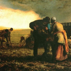Jean-Francois Millet: &quot;The Potato Harvest&quot;, Extremely Rare Original Bookplate Print, Painting Circa 1855. Classic Art; Classic Art Print