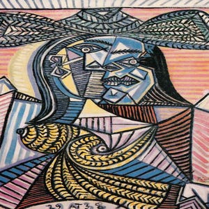 Pablo Picasso: &quot;Seated Woman (Mougins)&quot;, Extremely Rare Vintage Bookplate Print, Painting Circa 1962. Picasso; Picasso Art Print; Abstract
