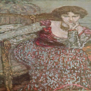 Pierre Bonnard: &quot;Portrait Of A Woman&quot;, Extremely Rare Vintage Bookplate Print, Painting Circa 1900. Pierre Bonnard Print; Impressionism Art