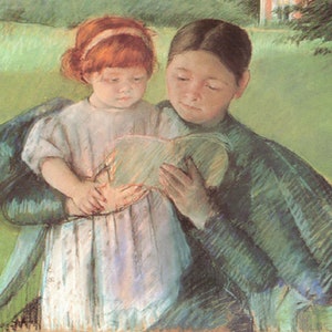 Mary Cassatt: &quot;Nurse Reading To A Little Girl&quot; Extremely Rare Original Bookplate Print, Painting Circa 1895. Cassatt Print; Mary Cassatt Art